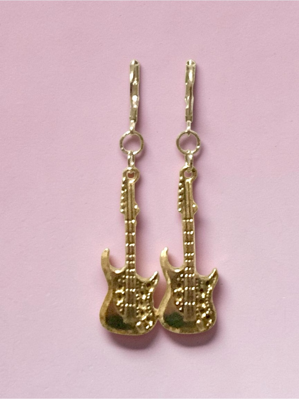 Silver tone Guitar Charm Drop Earrings - Women's Jewelry Handmade